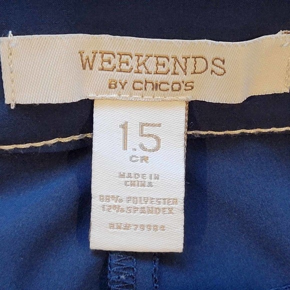 Weekends By Chicos Cargo Crop Pants Womens Size 1.5 US 10 Navy Blue Pockets - Picture 5 of 8